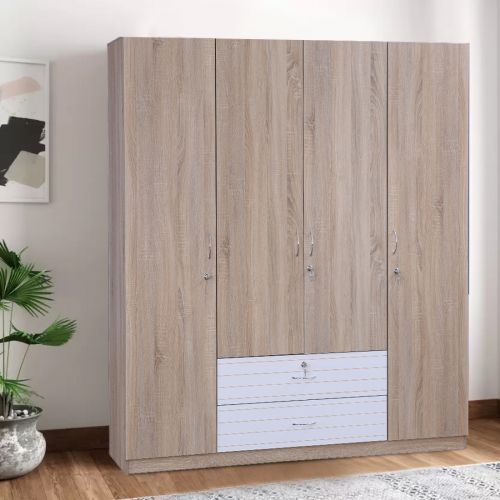 Engineered Wood 4 door wardrobe in Ork and White Colour