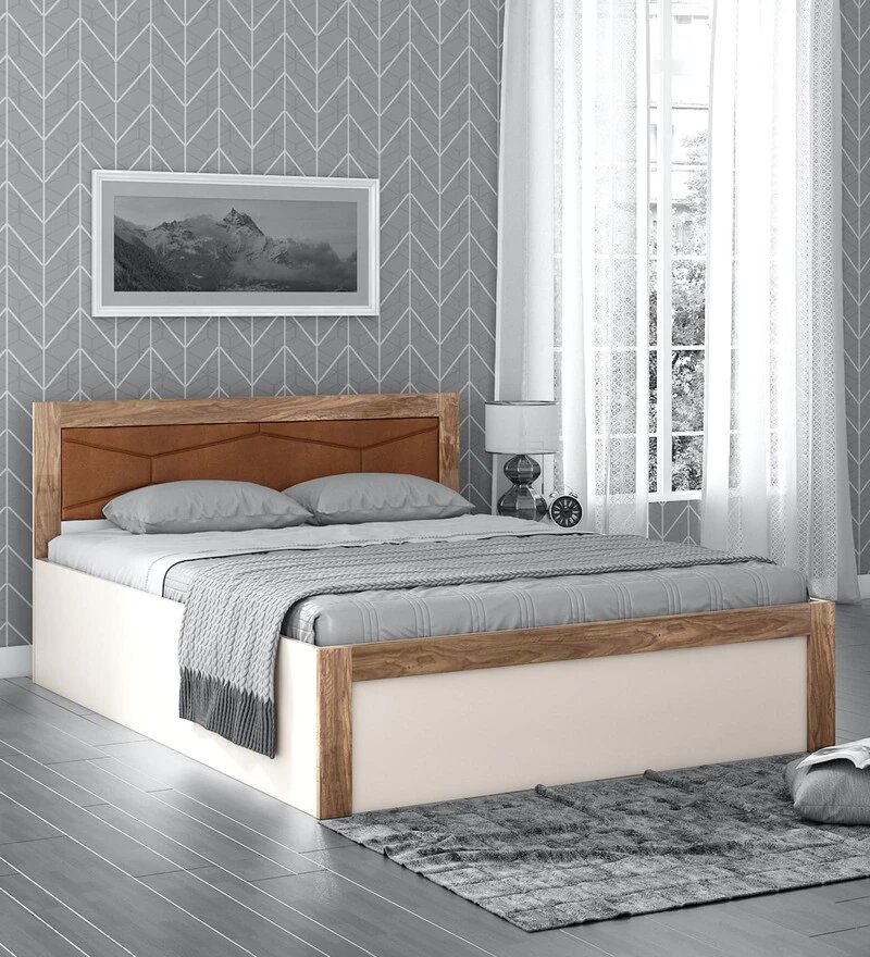 Shine Queen Size Upholstered Bed With Hydraulic Storage in Gloss Finish