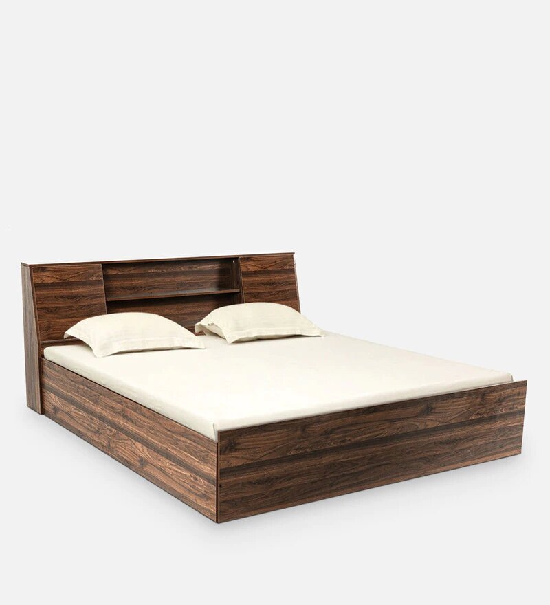 Orion Queen Size Bed with Box Storage & Headboard in Columbian Walnut Finish